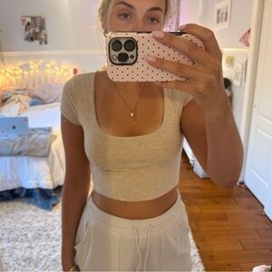 PacSun Beige Scoop-Neck Short Sleeve Crop Top
